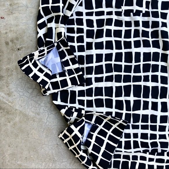 Jude Connally Tunic Top V-neck 3/4 Sleeve Geometric Print Blue White S - Picture 4 of 6